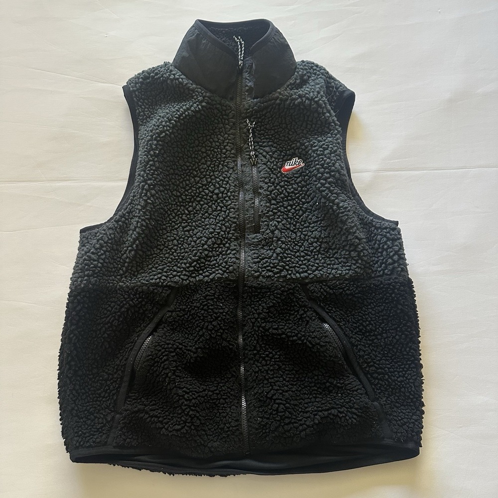 Y2K Nike Sherpa Fleece Vest‎ Men's Large (Gilet) Black Drill Hype Black/Grey